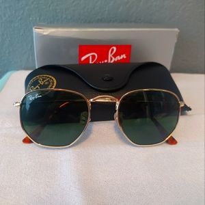 Ray-Ban hexagonal Gold Frame Dark green lenses sunglasses RB3548N